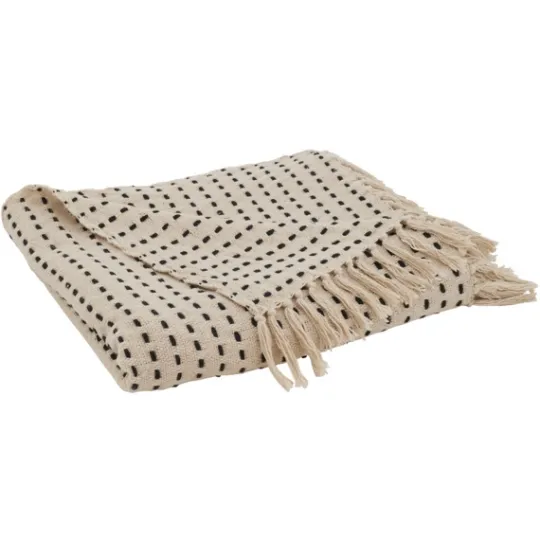 Kirkland's Home Cream Woven Dashed Cotton Throw- Blankets & Throws