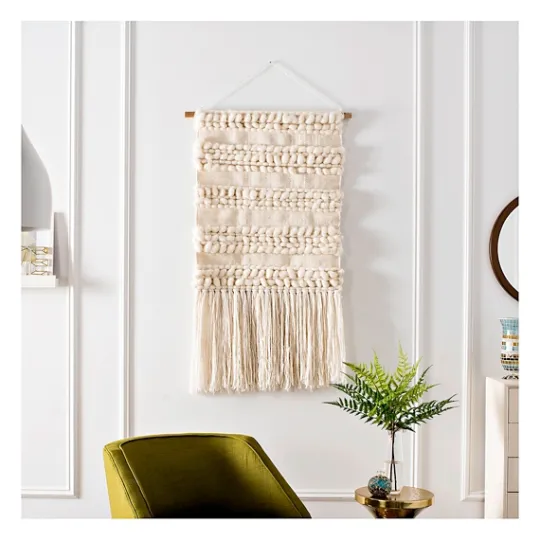 Kirkland's Home Cream Woven Fringe Macrame Wall Hanging- Wall Plaques
