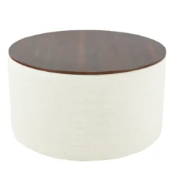 Kirkland's Home Cream Woven Wood Top Storage Ottoman- Benches & Ottomans