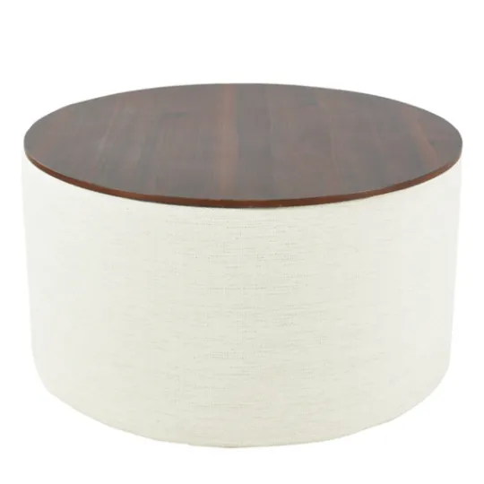 Kirkland's Home Cream Woven Wood Top Storage Ottoman- Benches & Ottomans