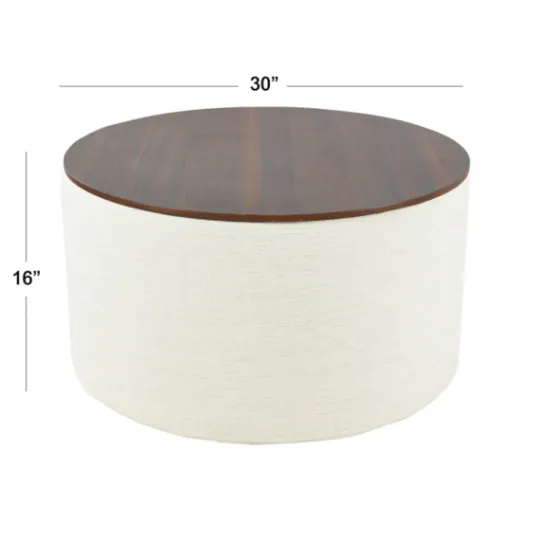 Kirkland's Home Cream Woven Wood Top Storage Ottoman- Benches & Ottomans
