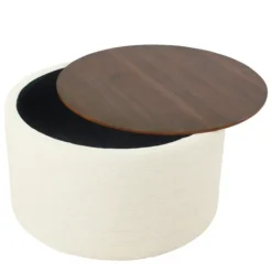Kirkland's Home Cream Woven Wood Top Storage Ottoman- Benches & Ottomans