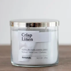 Kirkland's Home Crisp Linen 3-Wick Jar Candle- Candles