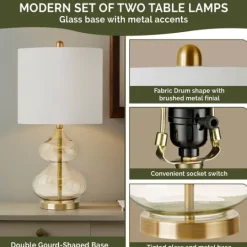 Kirkland's Home Curved Blue Glass Table Lamps, Set Of 2- Table Lamps