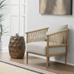 Kirkland's Home Curved Wood And Jute Rope Accent Chair- Accent Chairs