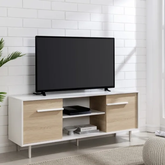 Kirkland's Home Daisy Oak Wood Open Storage Tv Stand- Tv Stands & Media Consoles