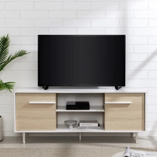Kirkland's Home Daisy Oak Wood Open Storage Tv Stand- Tv Stands & Media Consoles