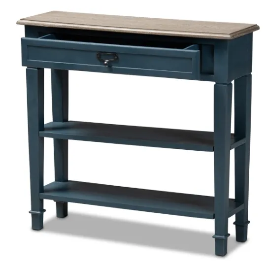 Kirkland's Home Daphne Blue Bayur Wood Two-Shelf Console Table- Console Tables