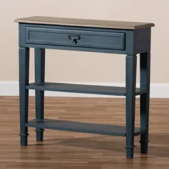 Kirkland's Home Daphne Blue Bayur Wood Two-Shelf Console Table- Console Tables