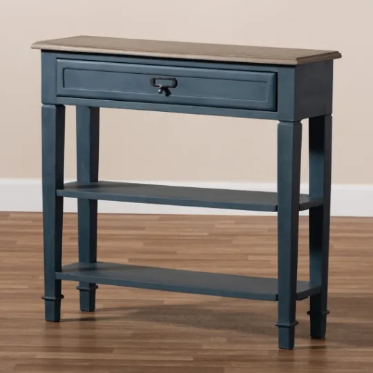Kirkland's Home Daphne Blue Bayur Wood Two-Shelf Console Table- Console Tables