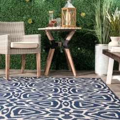 Kirkland's Home Darcie Blue Geometric Outdoor Rug, 5X8- Outdoor Rugs