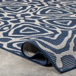Kirkland's Home Darcie Blue Geometric Outdoor Rug, 5X8- Outdoor Rugs