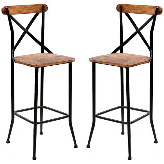 Kirkland's Home Dark Bronze And Pine Wood Bar Stools, Set Of 2- Bar Stools & Counter Height Stools
