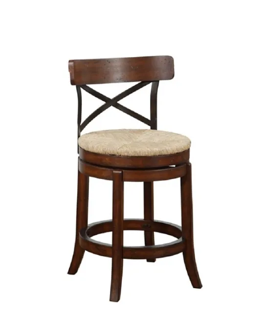 Kirkland's Home Dark Brown Wood And Seagrass Swivel Counter Stool- Bar Stools & Counter Height Stools