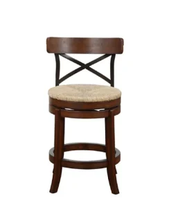 Kirkland's Home Dark Brown Wood And Seagrass Swivel Counter Stool- Bar Stools & Counter Height Stools