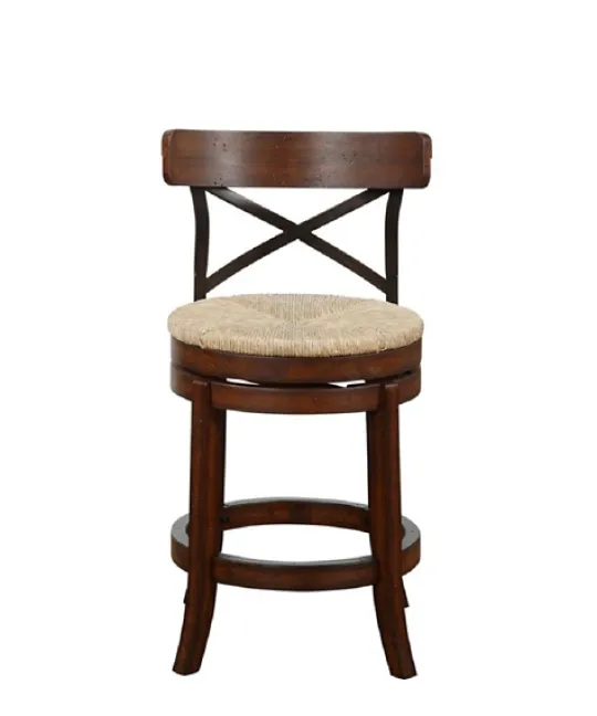 Kirkland's Home Dark Brown Wood And Seagrass Swivel Counter Stool- Bar Stools & Counter Height Stools
