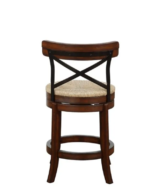 Kirkland's Home Dark Brown Wood And Seagrass Swivel Counter Stool- Bar Stools & Counter Height Stools