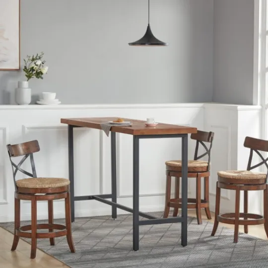 Kirkland's Home Dark Brown Wood And Seagrass Swivel Counter Stool- Bar Stools & Counter Height Stools