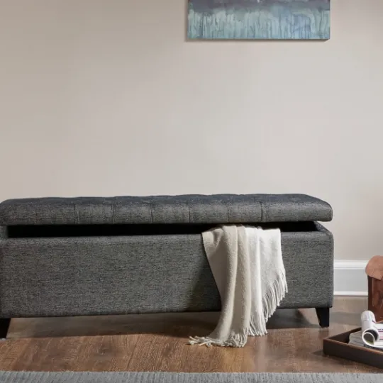 Kirkland's Home Dark Button Tufted Storage Bench- Benches & Ottomans