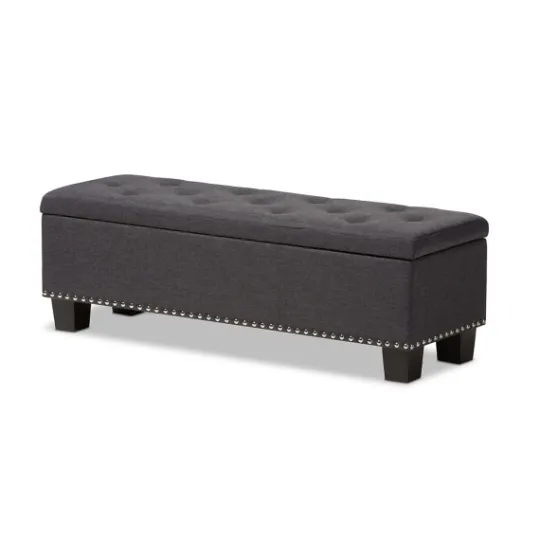 Kirkland's Home Dark Button-Tufted Upholstered Storage Bench- Entryway Furniture