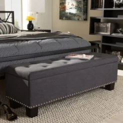 Kirkland's Home Dark Button-Tufted Upholstered Storage Bench- Entryway Furniture