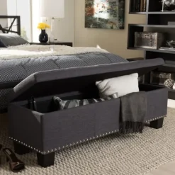 Kirkland's Home Dark Button-Tufted Upholstered Storage Bench- Entryway Furniture
