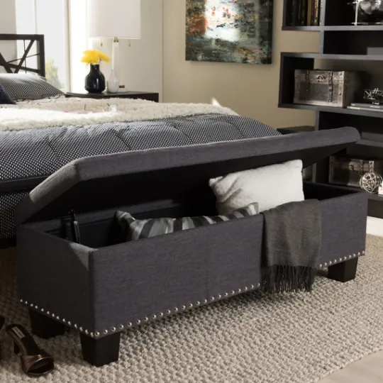 Kirkland's Home Dark Button-Tufted Upholstered Storage Bench- Entryway Furniture