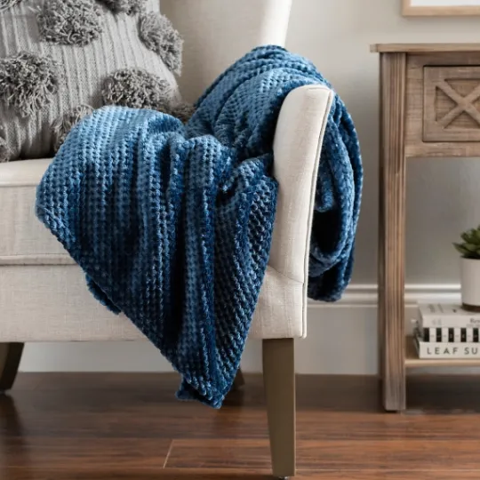 Kirkland's Home Dark Denim Heavenly Plush Bubble Throw- Blankets & Throws