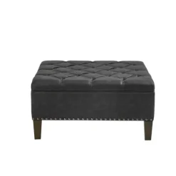 Kirkland's Home Dark Espresso Button Tufted Leather Ottoman- Benches & Ottomans