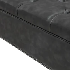 Kirkland's Home Dark Espresso Button Tufted Leather Ottoman- Benches & Ottomans