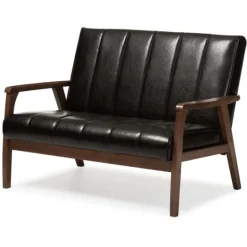 Kirkland's Home Dark Faux Leather Channel Loveseat, 45 In.- Sofas & Loveseats