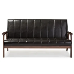 Kirkland's Home Dark Faux Leather Channel Sofa, 63 In.- Sofas & Loveseats