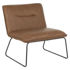 Kirkland's Home Dark Faux Leather Sleigh Accent Chair- Accent Chairs