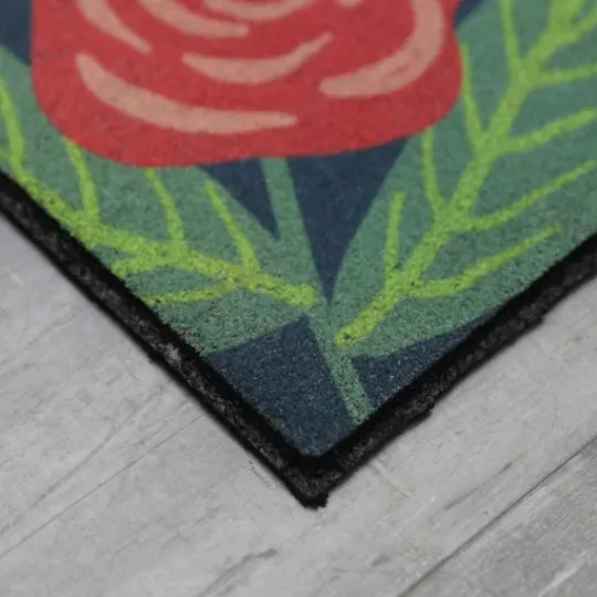 Kirkland's Home Dark Floral Welcome Rubber Doormat- Doormats