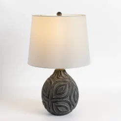 Kirkland's Home Dark Gray Ceramic Leaf Table Lamp- Table Lamps