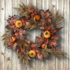 Kirkland's Home Dark Ivy And Oak Foliage With Pumpkins Wreath- Wreaths