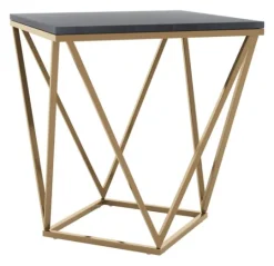 Kirkland's Home Dark Marble And Gold Geometric Accent Table- Accent & End Tables