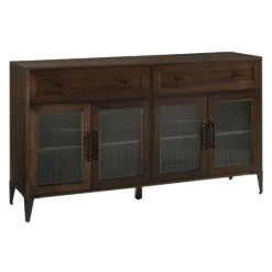 Kirkland's Home Dark Oak Fluted Glass Sideboard Cabinet- Cabinets & Sideboards