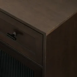 Kirkland's Home Dark Oak Fluted Glass Sideboard Cabinet- Cabinets & Sideboards