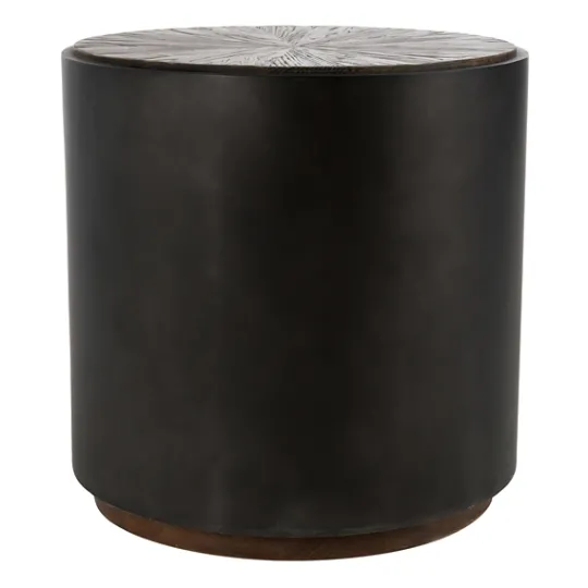 Kirkland's Home Dark Reclaimed Elm Wood Drum Accent Table- Accent & End Tables