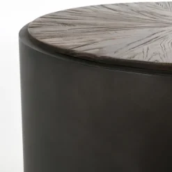 Kirkland's Home Dark Reclaimed Elm Wood Drum Accent Table- Accent & End Tables