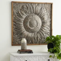 Kirkland's Home Dark Silver Metal Sunburst Wood Frame Wall Plaque- Wall Plaques
