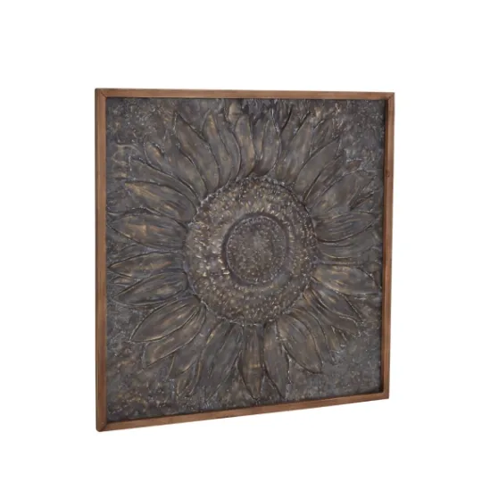 Kirkland's Home Dark Silver Metal Sunburst Wood Frame Wall Plaque- Wall Plaques