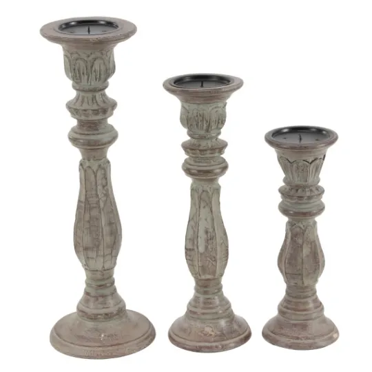 Kirkland's Home Dark Stained Wood Candle Holders, Set Of 3- Candle Holders