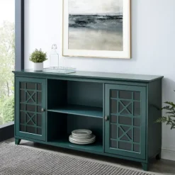Kirkland's Home Dark Teal Fretwork 2-Door Sideboard- Cabinets & Sideboards