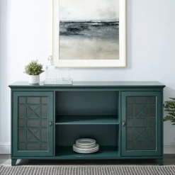Kirkland's Home Dark Teal Fretwork 2-Door Sideboard- Cabinets & Sideboards