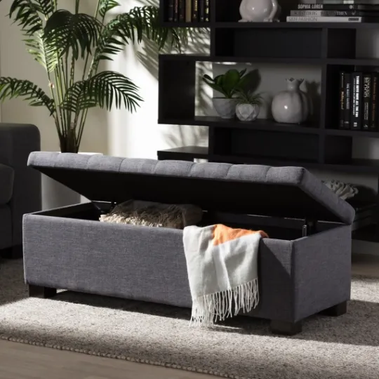 Kirkland's Home Dark Tufted Contemporary Storage Bench- Entryway Furniture