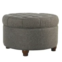 Kirkland's Home Dark Tufted Round Storage Ottoman- Benches & Ottomans