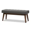 Kirkland's Home Dark Tufted Walnut Wood Bench- Benches & Ottomans