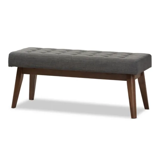 Kirkland's Home Dark Tufted Walnut Wood Bench- Benches & Ottomans